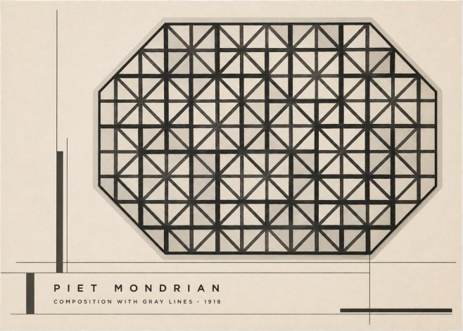 Piet Mondrian Composition with Gray Lines No2 - Poster