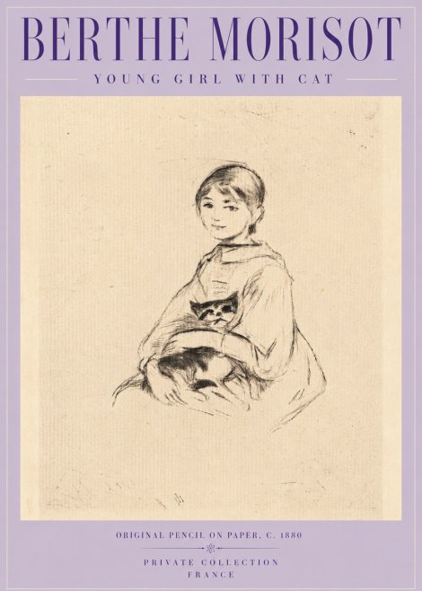 Berthe Morisot Young Girl with Cat No5 - Poster