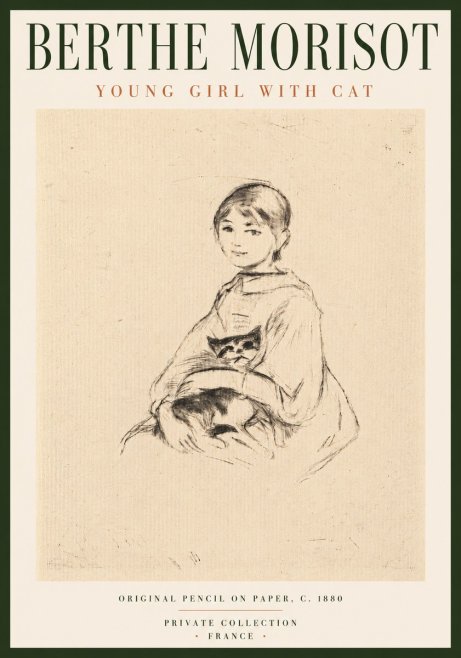 Berthe Morisot Young Girl with Cat No6 - Poster