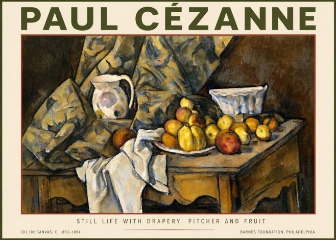 Paul Cézanne Still Life with Drapery, Pitcher and Fruit No5 - Poster