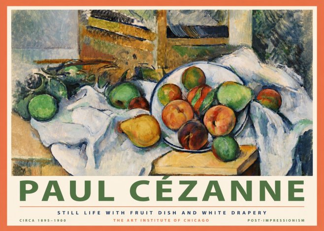 Paul Cézanne Still Life with Fruit Dish and White Drapery No4 - Poster