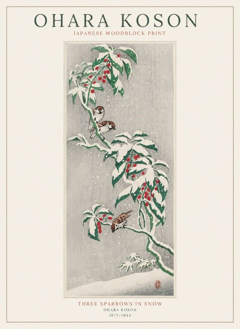 Ohara Koson Three Sparrows in Snow No1 - Poster