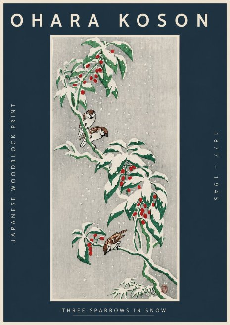 Ohara Koson Three Sparrows in Snow No4 - Poster