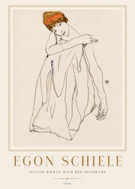 Schiele Seated Woman with Red Headband No4 - Poster