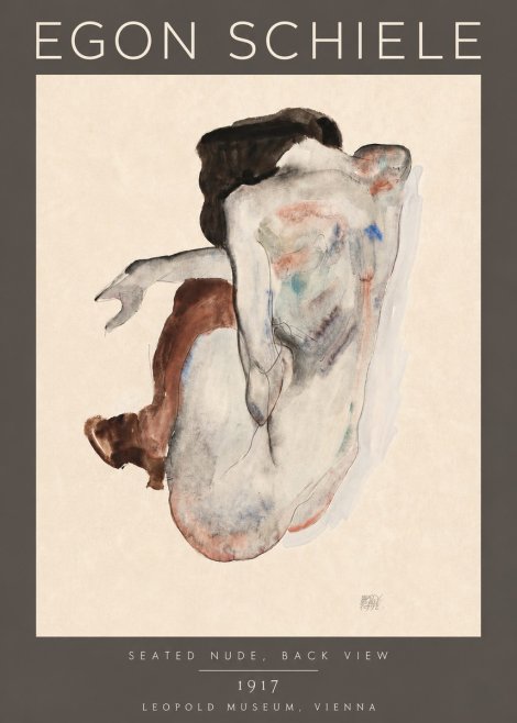 Schiele Seated Nude, Back View No4 - Poster