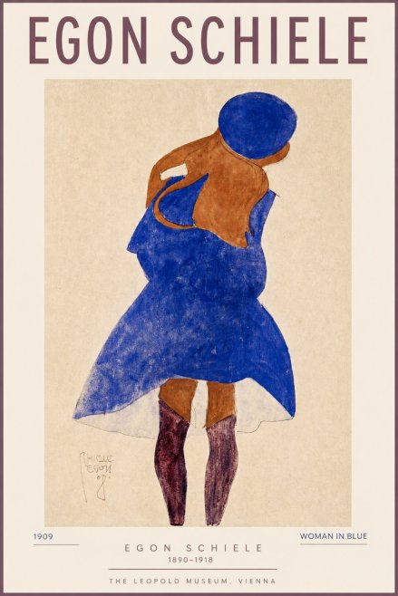Schiele Blue Dress (Girl in Blue) No3 - Poster