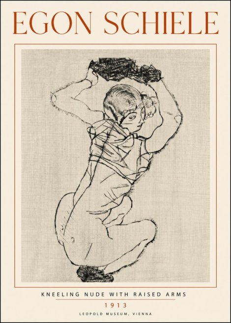 Schiele Kneeling Nude with Raised Arms No5 - Poster