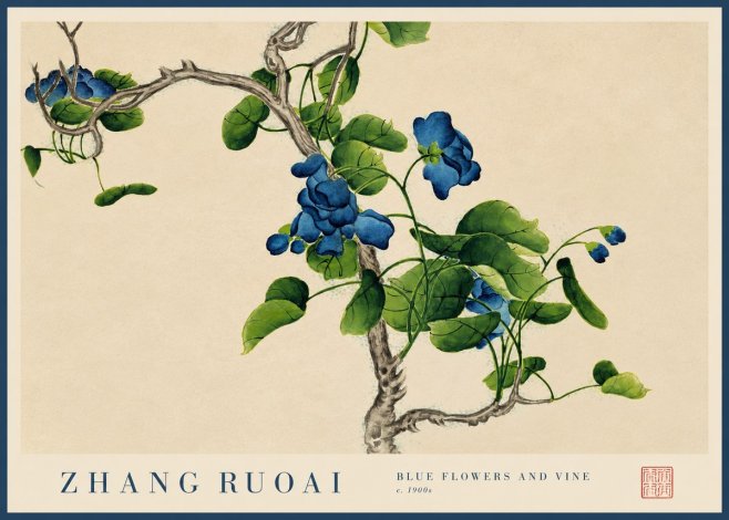Zhang Ruoai Blue Morning Glories No3 - Poster