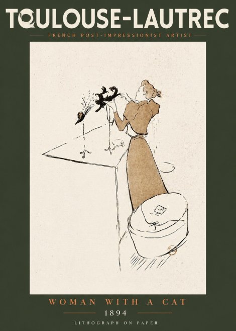 Toulouse-Lautrec Woman with a Cat No4 - Poster