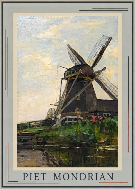 Piet Mondrian Windmill by the Water I No1 - Poster