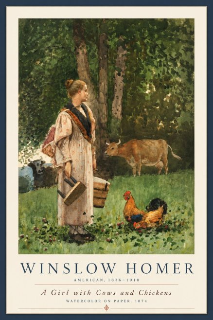 Winslow Homer A Girl with Cows and Chickens No2 - Poster