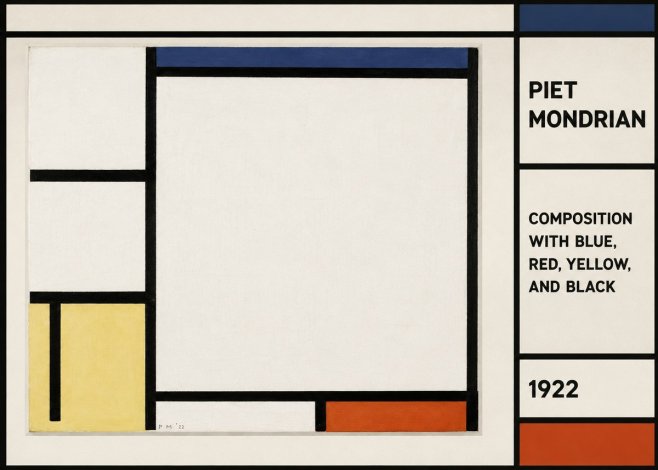 Piet Mondrian Composition with Blue, Red, Yellow, and Black No2 - Poster
