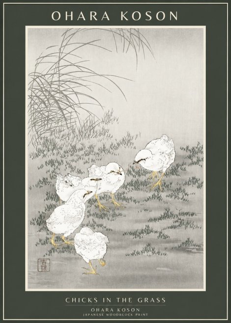 Ohara Koson Chicks in the Grass No1 - Poster