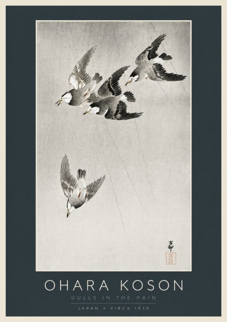 Ohara Koson Gulls in the Rain No2 - Poster
