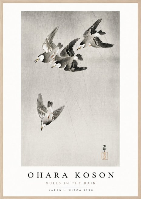 Ohara Koson Gulls in the Rain No3 - Poster