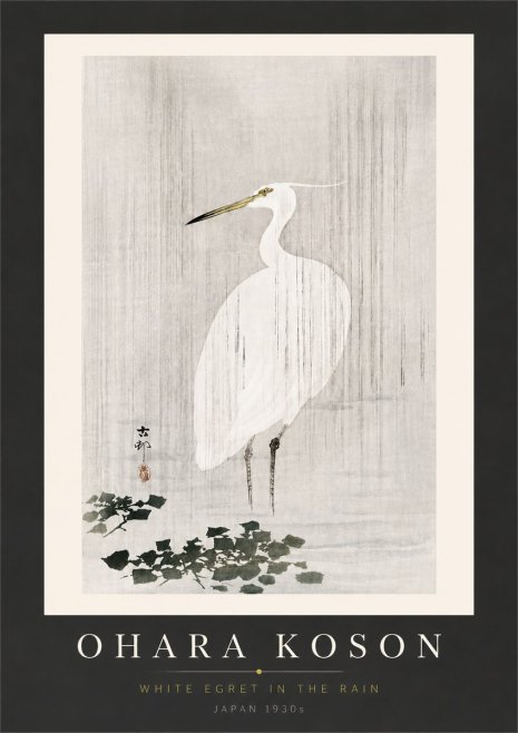 Ohara Koson White Egret in the Rain No6 - Poster