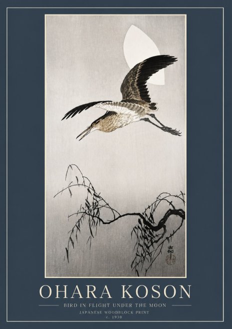 Ohara Koson Bird in Flight Under the Moon No6 - Poster