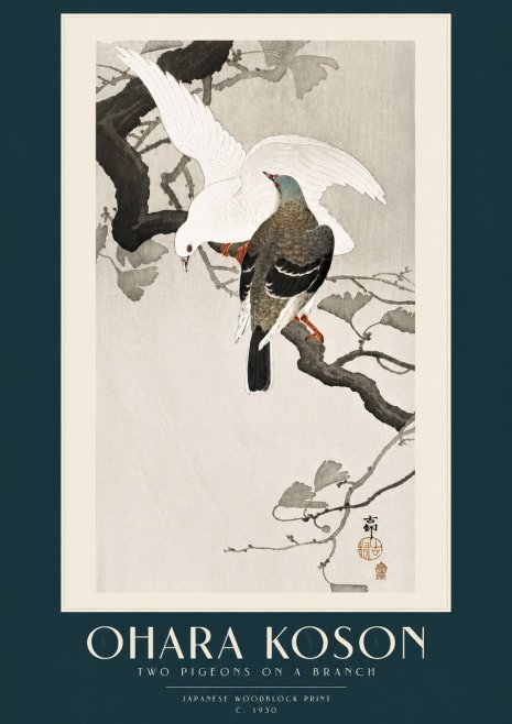 Ohara Koson Two Pigeons on a Branch No5 - Poster