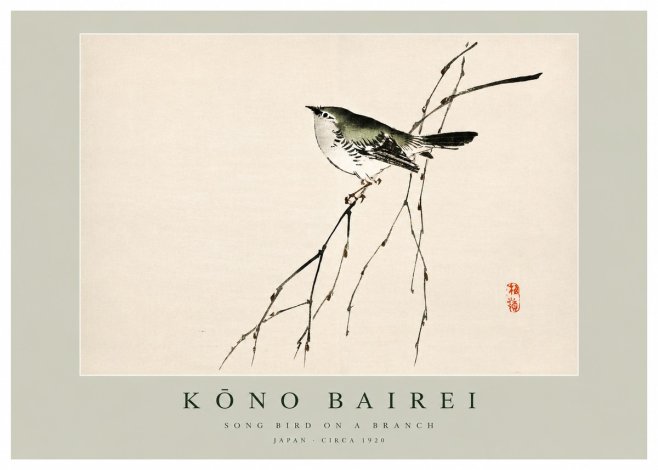Kōno Bairei Song Bird on a Branch No3 - Poster