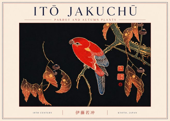 Itō Jakuchū Parrot and Autumn Plants No6 - Poster