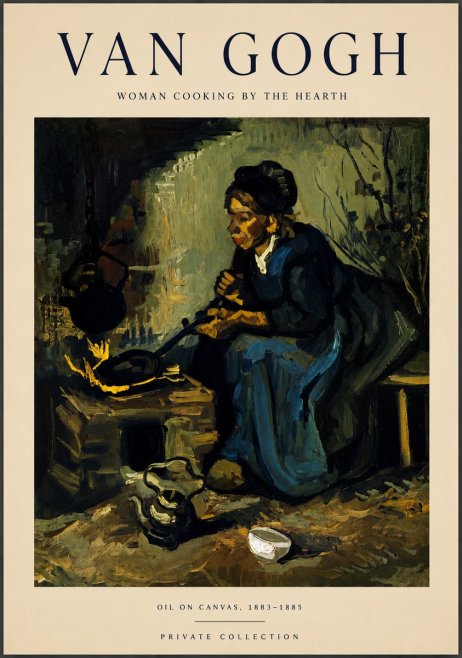 Van Gogh Woman Cooking by the Hearth No5 - Poster