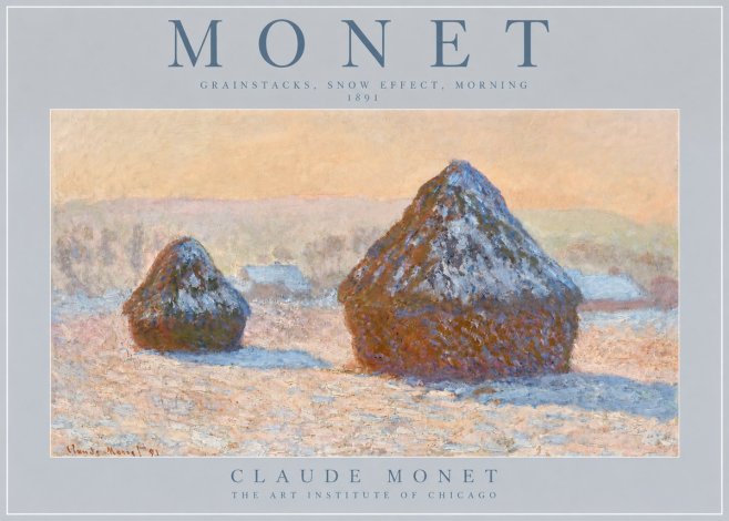 Monet Grainstacks, Snow Effect, Morning No2 - Poster