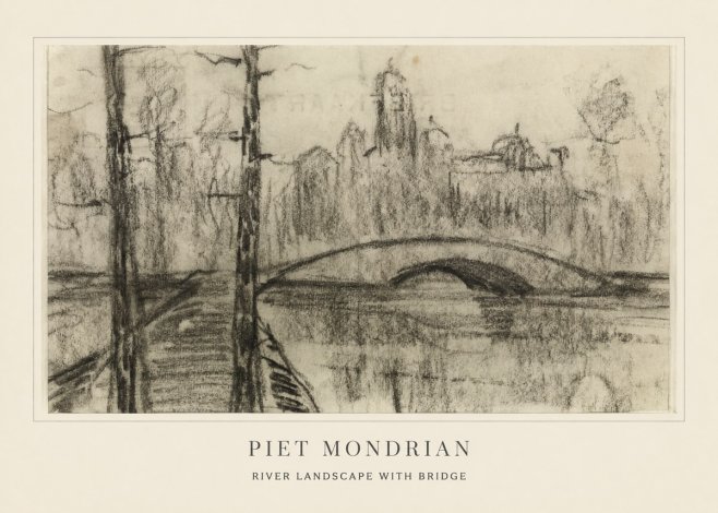 Piet Mondrian River Landscape with Bridge No4 - Poster