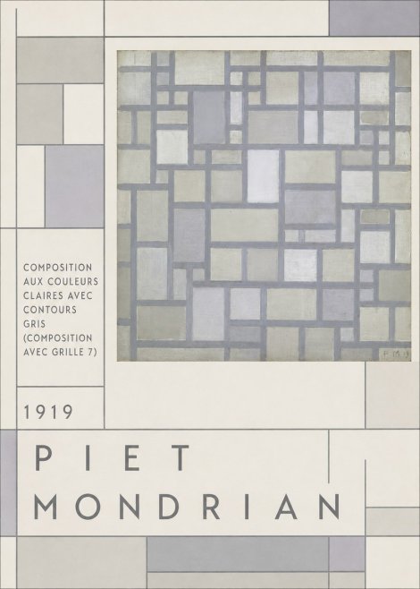 Piet Mondrian Composition Aux Couleurs Claires Avec Contours Gris (Composition Avec Grille 7) No3 - Poster