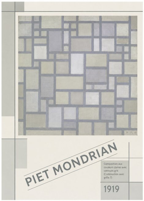 Piet Mondrian Composition Aux Couleurs Claires Avec Contours Gris (Composition Avec Grille 7) No5 - Poster