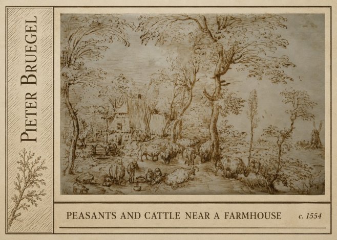 Pieter Bruegel Peasants and Cattle Near a Farmhouse No2 - Poster