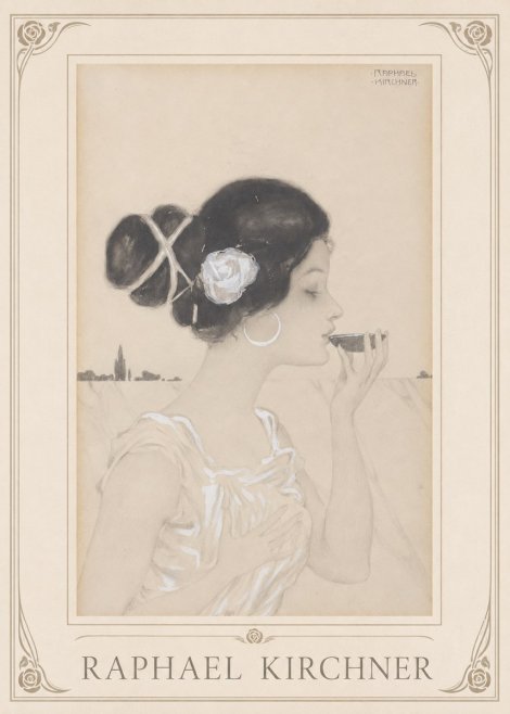 Raphael Kirchner Elegant Lady with Rose and Cup No1 - Poster