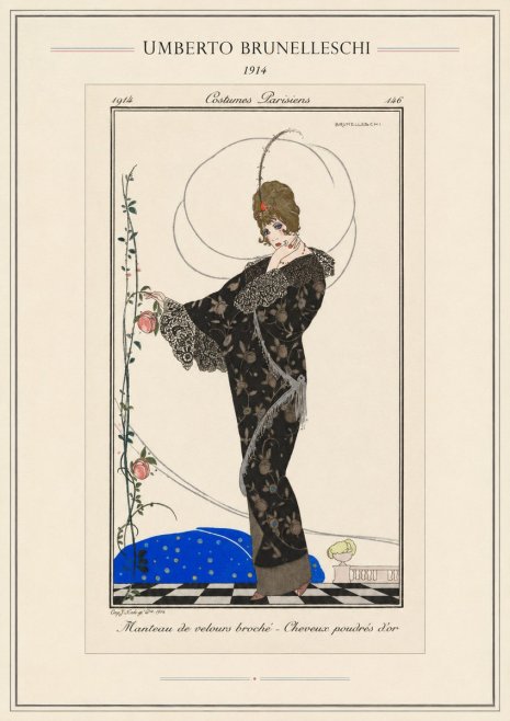 Umberto Brunelleschi Manteau De Velours Broché – Cheveux Poudrés D'or No4 - Poster