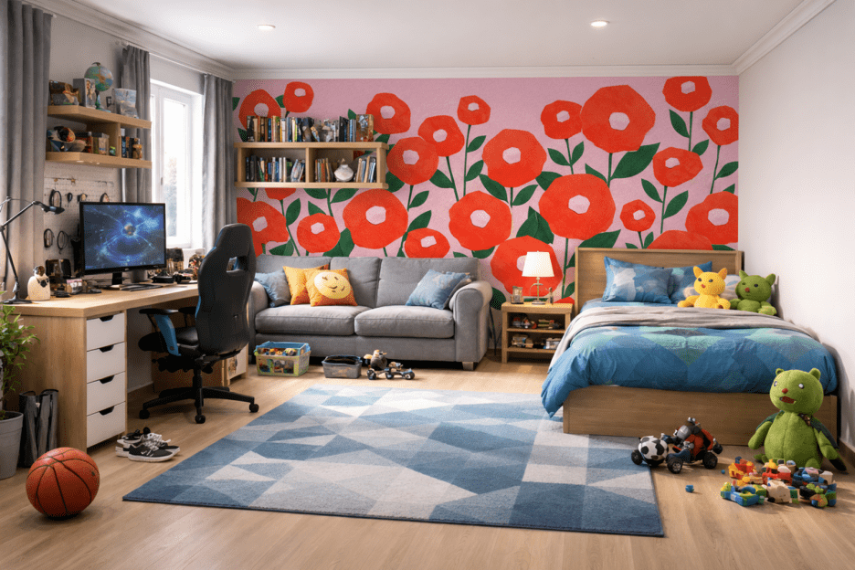 Crimson Flora Mural