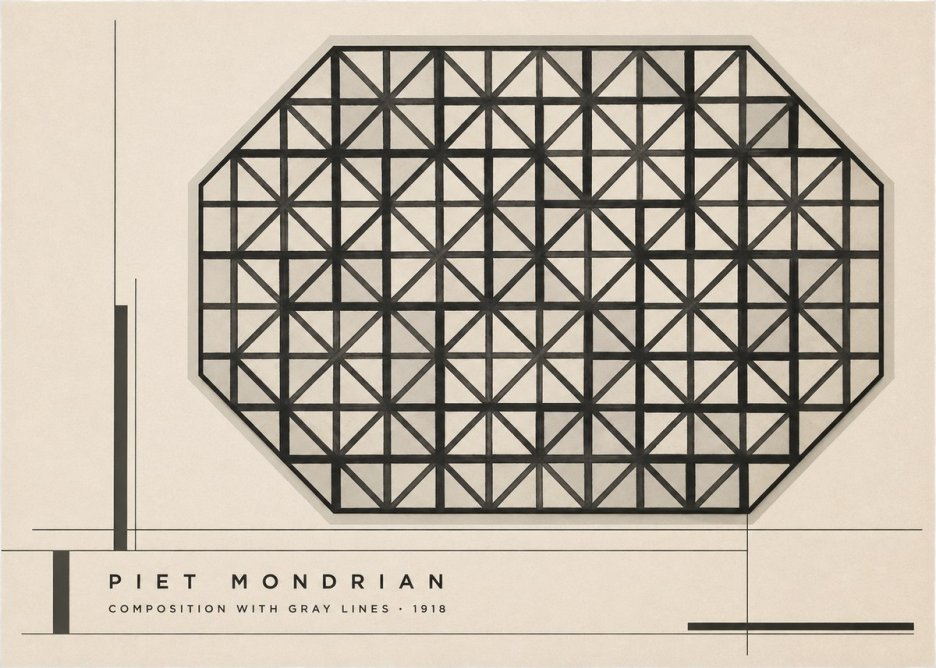 Piet Mondrian Composition with Gray Lines No2 - Poster