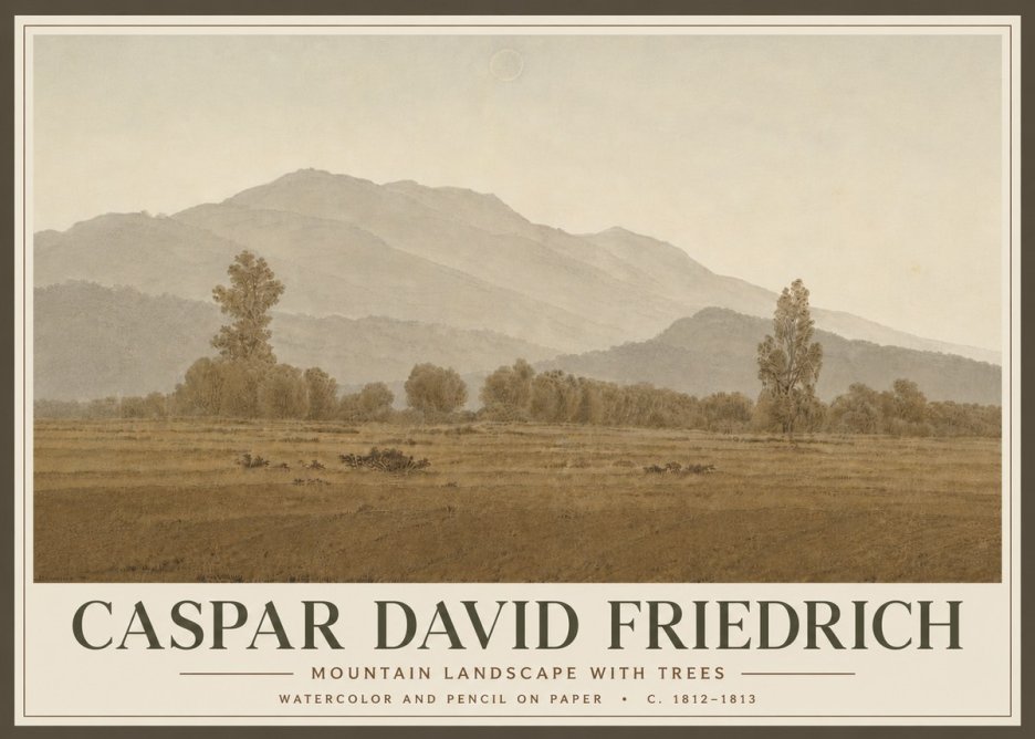 Caspar David Friedrich Mountain Landscape with Trees No6 - Poster