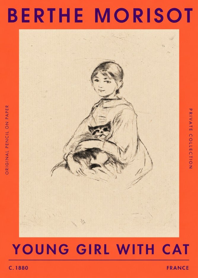 Berthe Morisot Young Girl with Cat No3 - Poster
