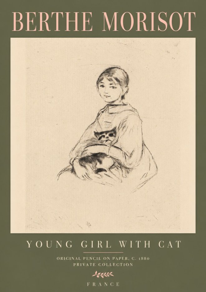 Berthe Morisot Young Girl with Cat No4 - Poster