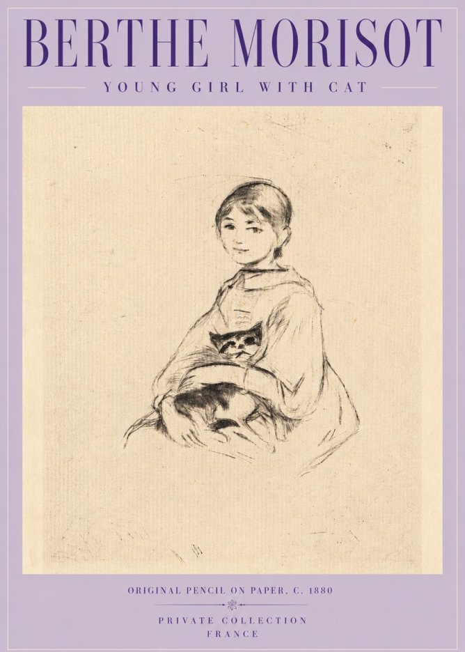 Berthe Morisot Young Girl with Cat No5 - Poster