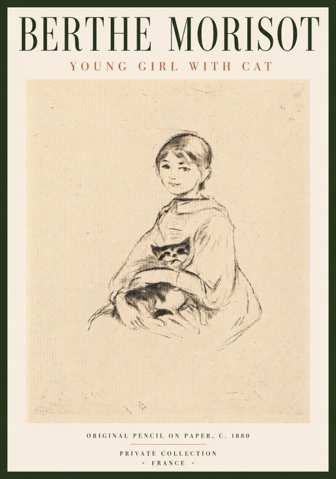 Berthe Morisot Young Girl with Cat No6 - Poster