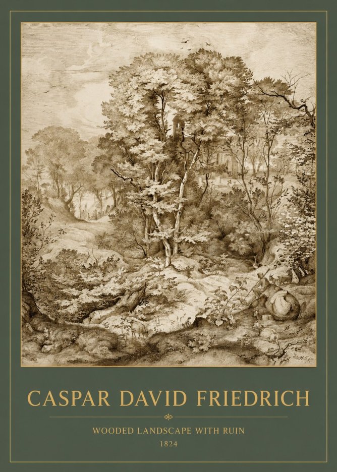 Caspar David Friedrich Wooded Landscape with Ruin No2 - Poster