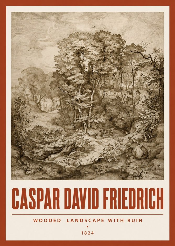 Caspar David Friedrich Wooded Landscape with Ruin No3 - Poster