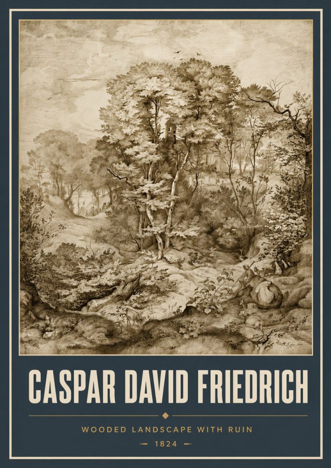 Caspar David Friedrich Wooded Landscape with Ruin No5 - Poster