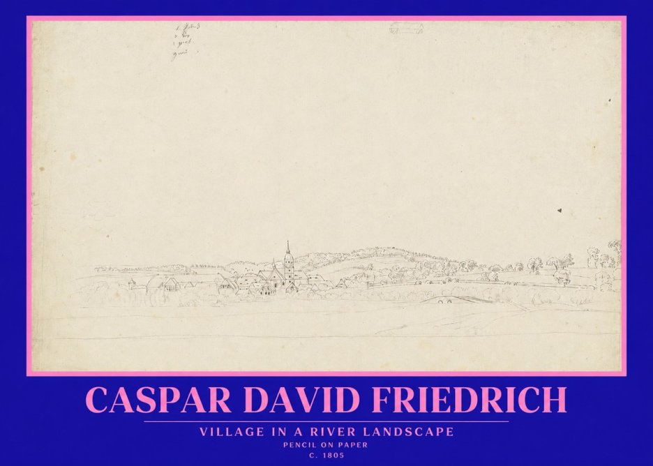Caspar David Friedrich Village in a River Landscape No2 - Poster