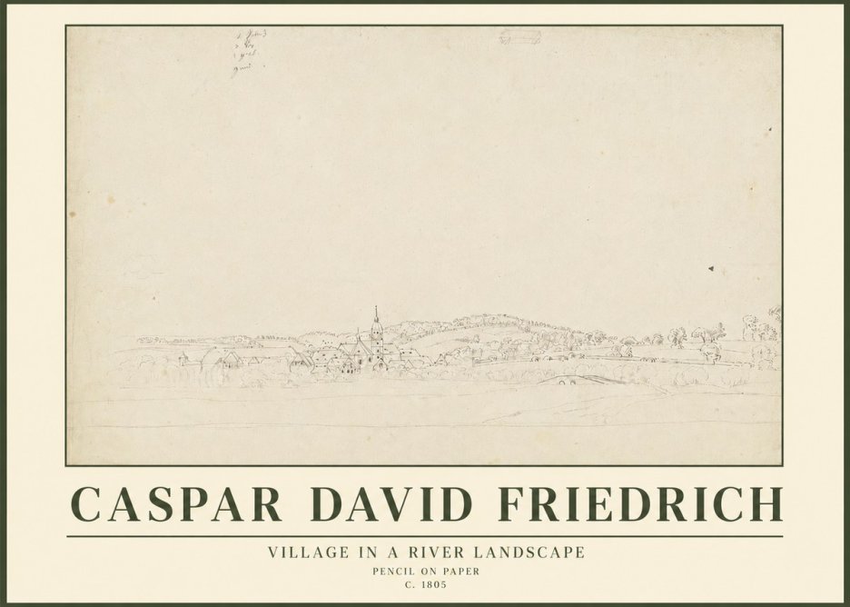 Caspar David Friedrich Village in a River Landscape No3 - Poster