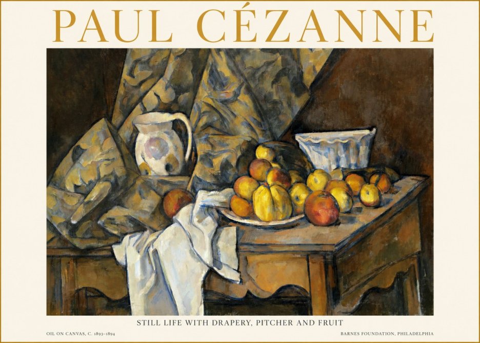 Paul Cézanne Still Life with Drapery, Pitcher and Fruit No1 - Poster