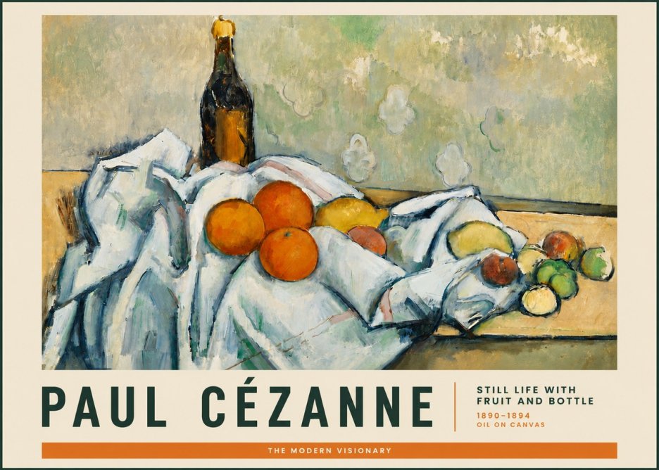 Paul Cézanne Still Life with Fruit and Bottle No3 - Poster