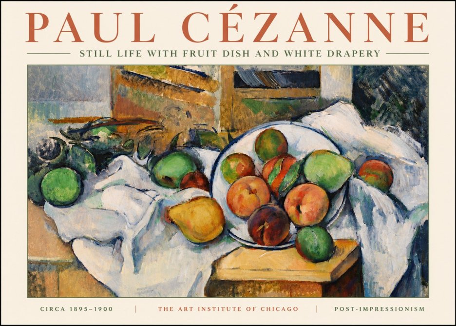 Paul Cézanne Still Life with Fruit Dish and White Drapery No5 - Poster