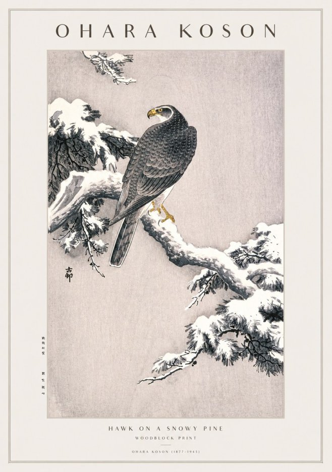 Ohara Koson Hawk on a Snowy Pine No1 - Poster