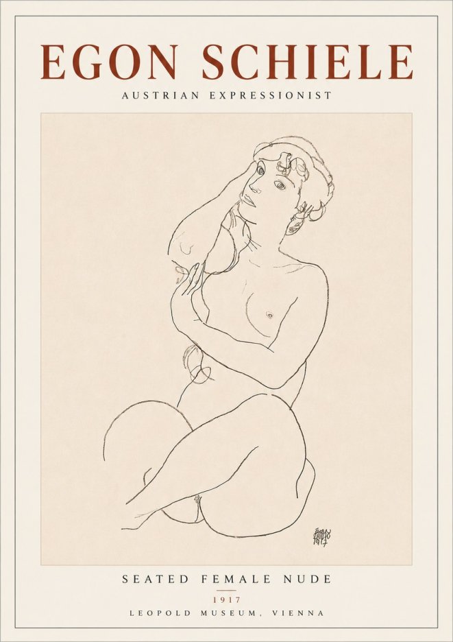 Schiele Seated Female Nude No4 - Poster