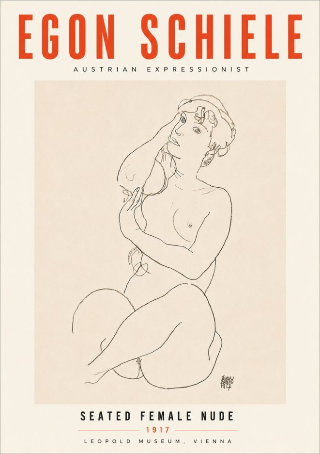 Schiele Seated Female Nude No6 - Poster